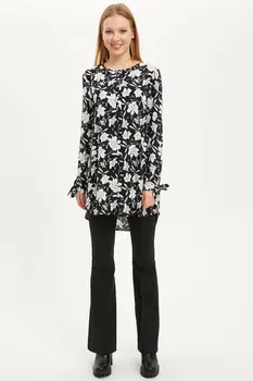 

DeFacto Woman Long Sleeve Woven Tunic Blouse Women Spring Casual Chiffon Blouse Women Floral Prints Long Blouse Tops-J9615AZ20SP