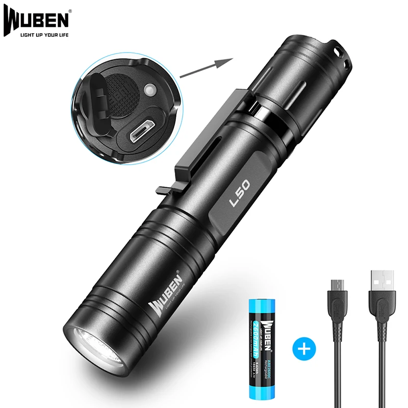 WUBEN LED Flashlight Torch 1200lm USB Rechargeable Powerful Lantern Waterproof IP68 Ultra-bright Lighting with 18650 Battery