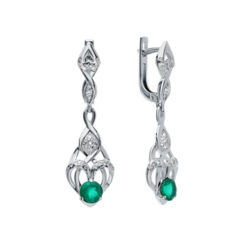 

Silver earrings with cubic zirconia and agate sunlight sample 925 test