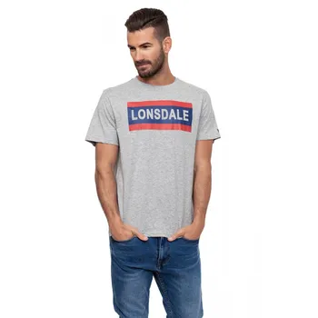 

Lonsdale man T shirt short sleeve gray color with chest brand prints, Cotton Spring Summer