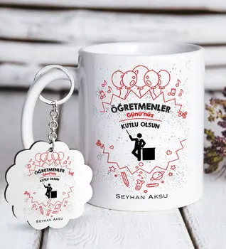 

Personalized Teachers Present-Day Happy White Mug and Keychain Gift Seti-5