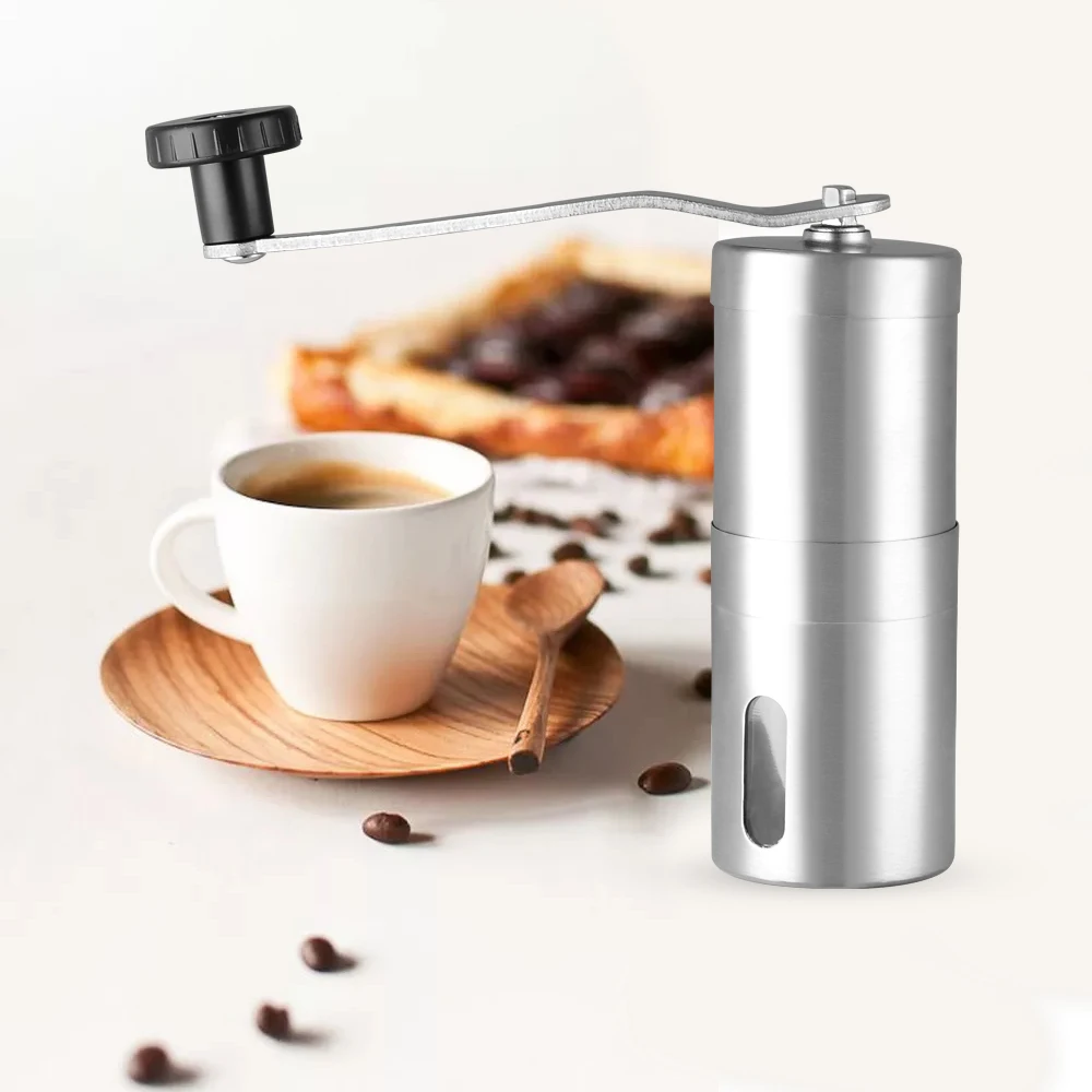 

Coffee Grinder Mini Stainless Steel Manual Handmade Silver Coffee Bean Burr Grinders Mill Kitchen Coffee Tool Crocus