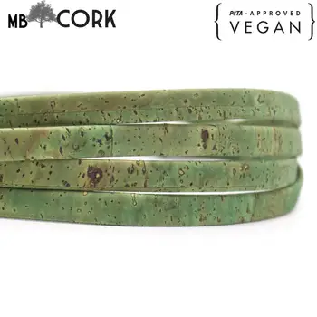 

10METER 10mm flat Green Cork Cord Portuguese cork jewelry supplies /Findings cord vegan COR-353
