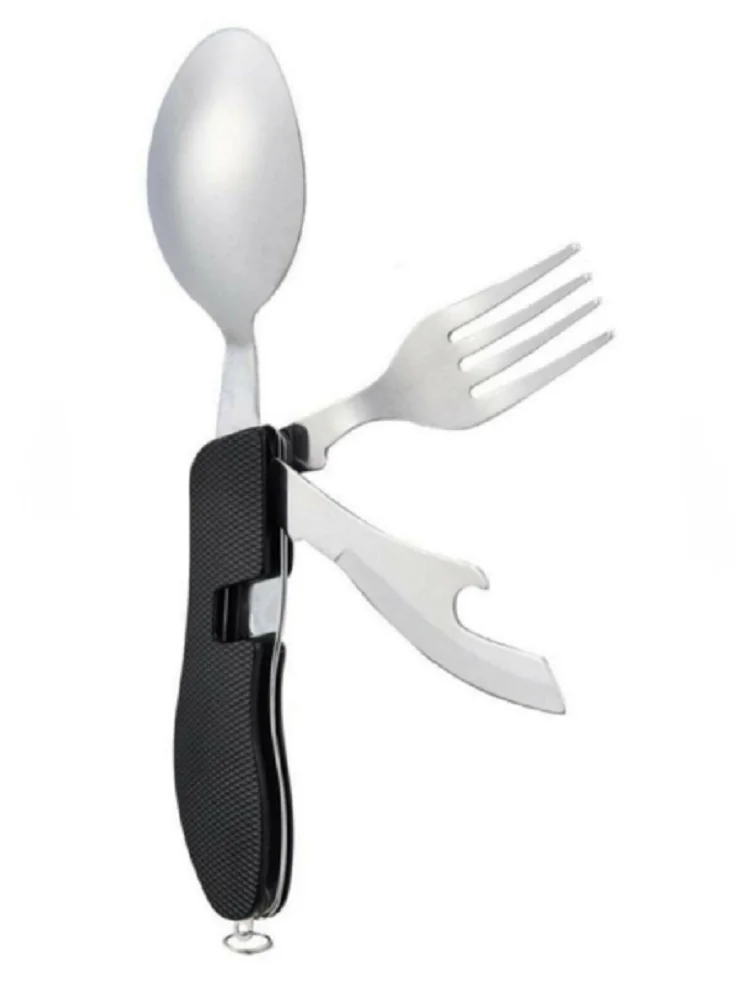 

MULTIPURPOSE TOOL SET - SPOON FORK KNIFE BOTTLE OPENER - CAMP PICNIC OUTDOOR - FOLDABLE