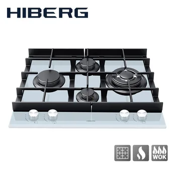 

Built in Hob gas on glass with cast iron grilles HIBERG VM 6045 W with FFD