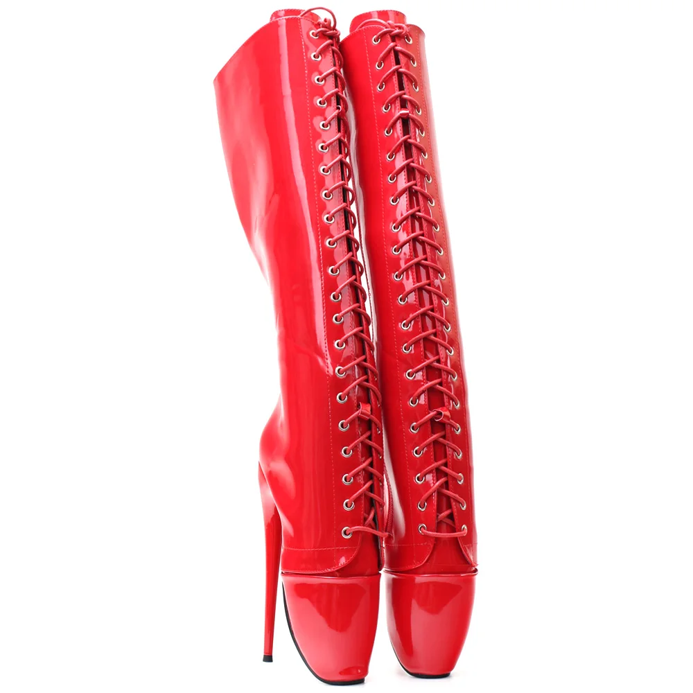 새로운 스타일 7 인치 힐 익스트림 페티쉬 고스 발레 무릎 높은 부츠 BDSM 신발 Size36-46