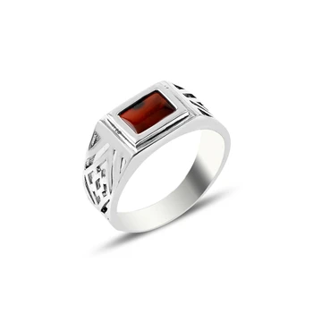 

Silver 925 Sterling Red Agate Stone Ring