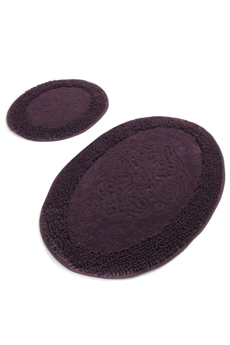 Коврики для ванной нескользящие Противоскользящие коврики противоскользящие Pianta овальные хлопковые фиолетовые 2'Li набор 60X100 cm-50X60 см