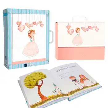 

Signature book First Communion with briefcase, Girl Praying. Souvenir for holding the First Communion.