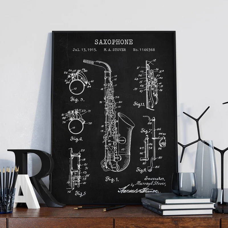 Saxophone Patent Canvas Painting Home Decoration