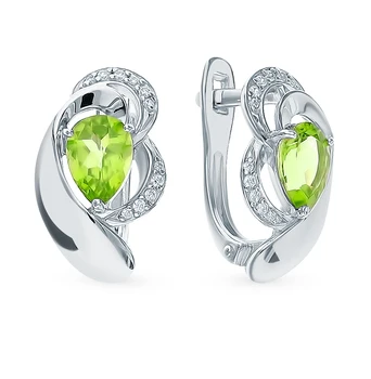 

Silver earrings with хризолитом and cubic zirconia sunlight sample 925