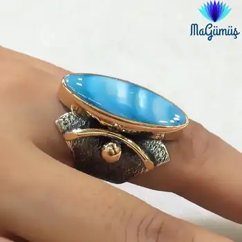 

Blue Pearl Hand Production Custom Design Shuttle Authentic sterling Silver Ring