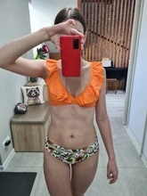 Bikini-Sets Biquinis Bathing-Suit CUPSHE Swimwear Women Orange Floral-Bottom Two-Pieces