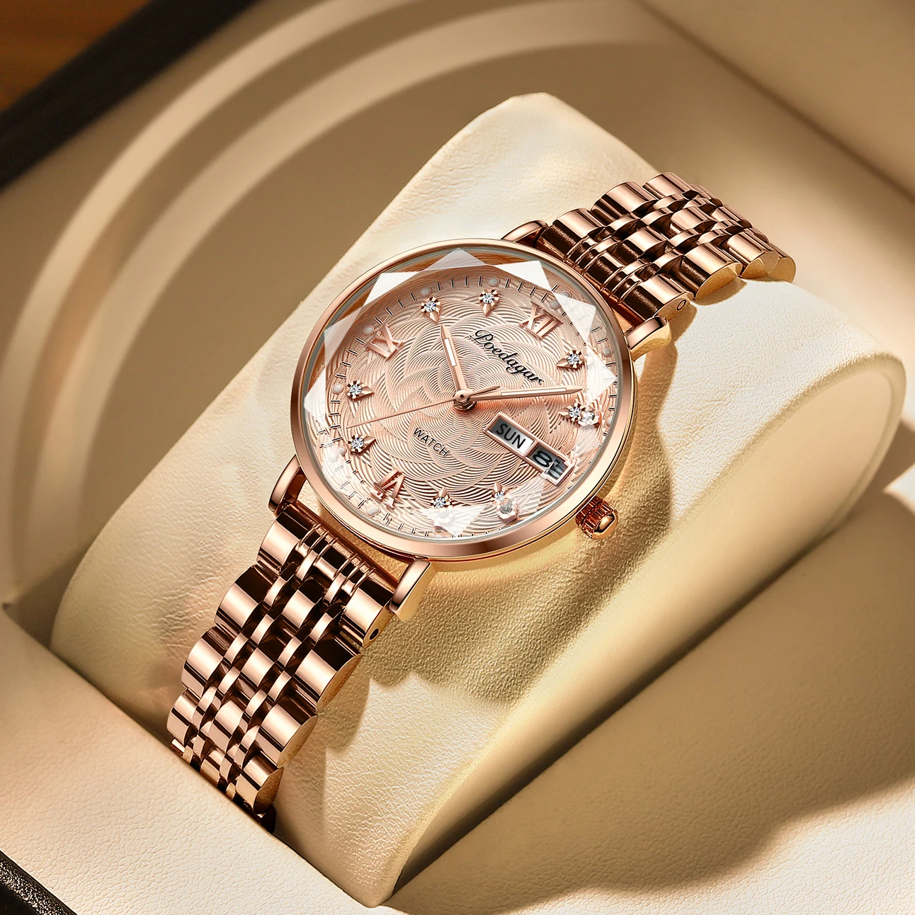 womens quartz watch Stainless Steel Mesh Waterproof Luminous