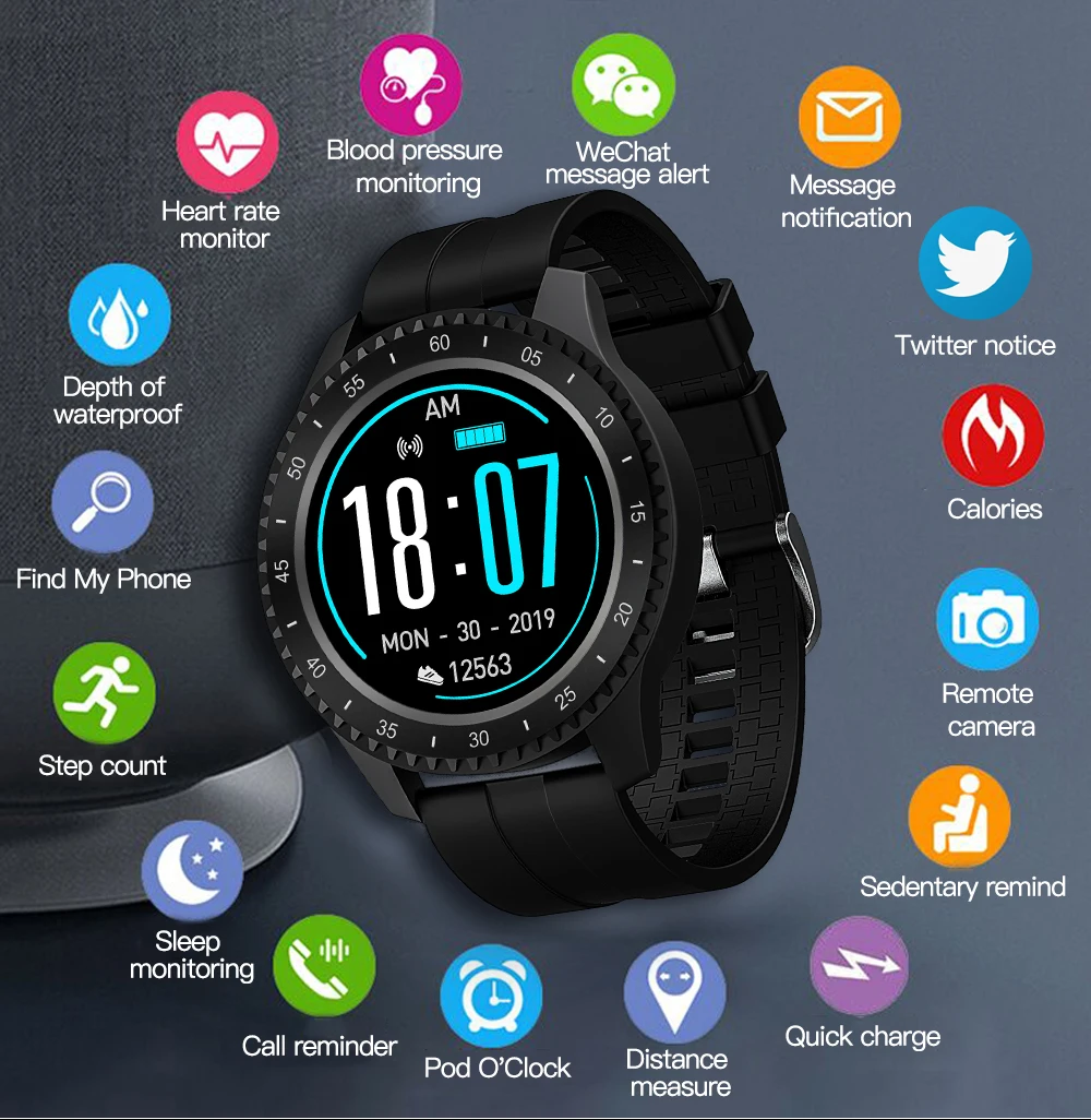  CZJW JW17 smart watch man Full Round Touch Screen Ip68 Waterproof Strap Replace Multi-Language Musi - 4000307410139