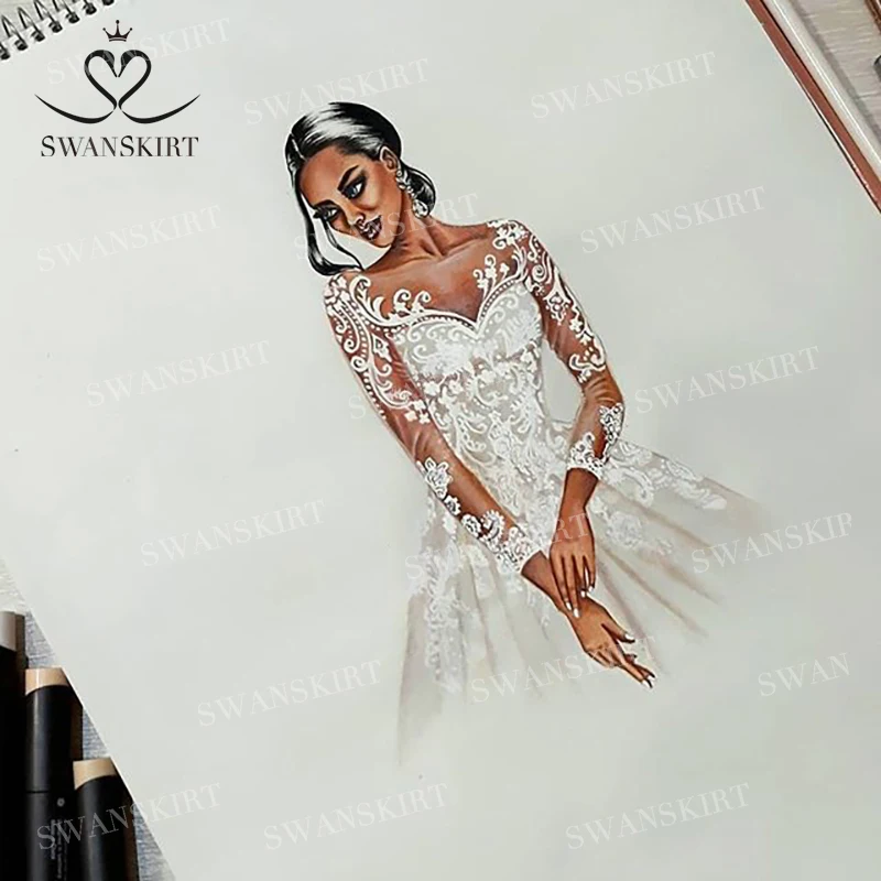 Swanskirt Милое Свадебное платье 2019 Новое Элегантное ТРАПЕЦИЕВИДНОЕ кружевное