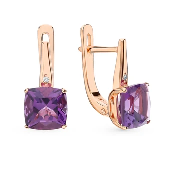 

Gold earrings with amethyst and diamonds sunlight sample 585