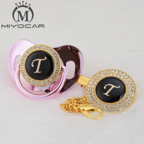 MIYOCAR имя инициалы буквы T элегантный Серебряный bling соска и пустышка Клип BPA бесплатно пустышка bling уникальный дизайн SGS пройти LT - Цвет: LT-11  0-6M