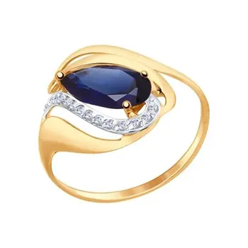 

Sokolov ring in Gold with corundum sapphire (Sint.) and cubic zirconia, fashion jewelry, gold, 585, women's male