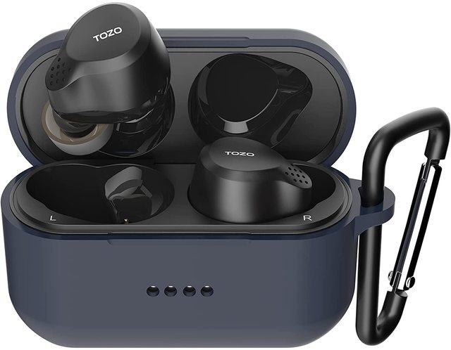 NC7 Protective Silicone Case Shockproof Soft Skin Cover for  NC7 Earbuds with Front LED Visible and Keychain Blue