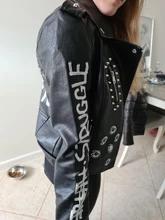 Jacket Punk Biker-Coat Rivets Leather Short Letters-Print Motorcycle Women Outwear Ailegogo