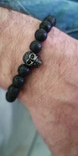 Clásico de 2020 de cráneo pulsera de los hombres Pave Zirconia cúbico Vintage 8mm hebra de piedra de Lava pulsera para los hombres de regalo de la joyería