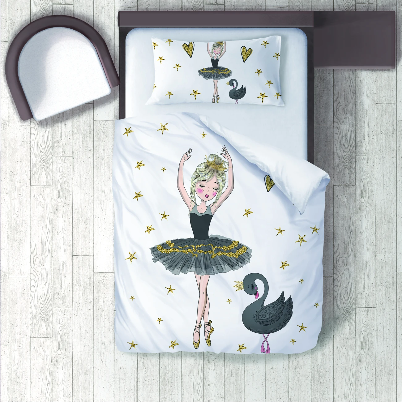 

Комплект постельного белья с пододеяльником, подушка, чехол для детской комнаты, 3d-принт, черная фотография балерины 012