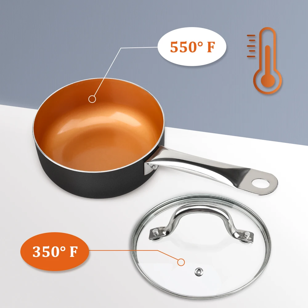 2,5 Qt. Медная антипригарная Кастрюля с крышкой для приготовления супа, рагу, соуса, макаронных изделий и разогрева пищи