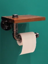 Roller Paper-Holder Storage-Shelf Toilet Iron-Pipe Restroom Wall-Mount Wood Industrial