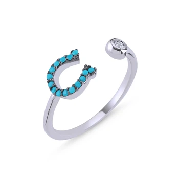 

Silver 925 Sterling Nano Turquoise Stone Adjustable Horseshoe Ring