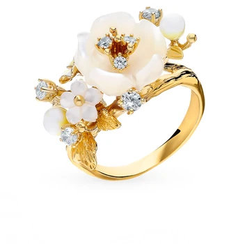 

Silver ring with cubic zirconia, agate and mother of pearl sunlight sample 925
