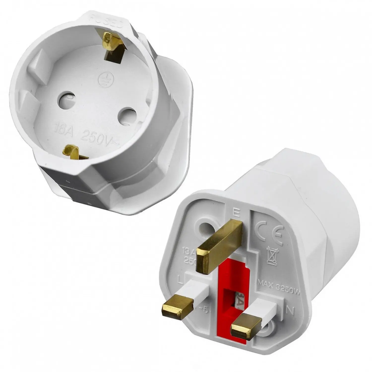 Convertitore/Adattatore/Convertitore Euro A 2 Pin Per Spina Uk 3 Pin Con Fusibile Incluso