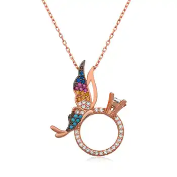 

925 sterling Silver Solitaire Ringed Butterfly Necklace