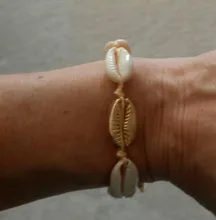 FAMSHIN-pulsera de concha de cauri para mujer, brazalete hecho a mano, caparazón de Color dorado, joyería de playa