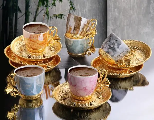 

Colorfull Marble Design Luxury Gold Silver Color Coffee Set