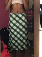 Falda de cintura alta a cuadros para chicas, falda larga de estilo Vintage de los 90, color marrón, con estampado de estética independiente, Y2K e-girl, ropa de calle para verano 2021