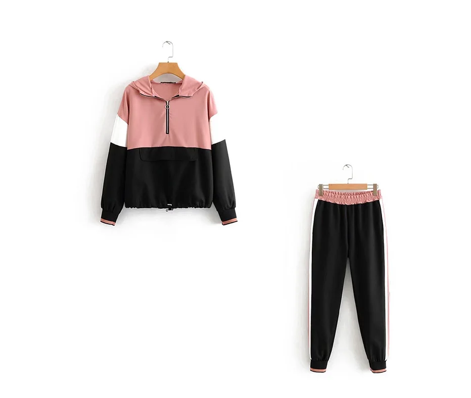 

Obrix Female Sporty Set Hooded Full Sleeve Wide Waisted Drawstring Hoodie Mid Waist Elastic Waist Side Stripes Pants Casual Set