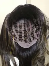 Pequeña LANA sintético Ombre negro marrón de oro con pelucas con reflejos largo ondulado resistente al calor de la parte media Cosplay pelucas para mujeres