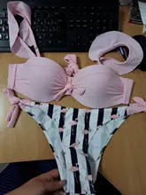 Bandeau Swimsuit Bikini-Set Lace Push-Up Ruffle Female High-Cut Striped Women F72 Bra-Cup