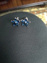 Pendientes de lujo para mujer, de zafiro azul Natural, Plata de Ley 925, aretes de boda para mujer, aretes de tuerca de flor cuadrados Vintage