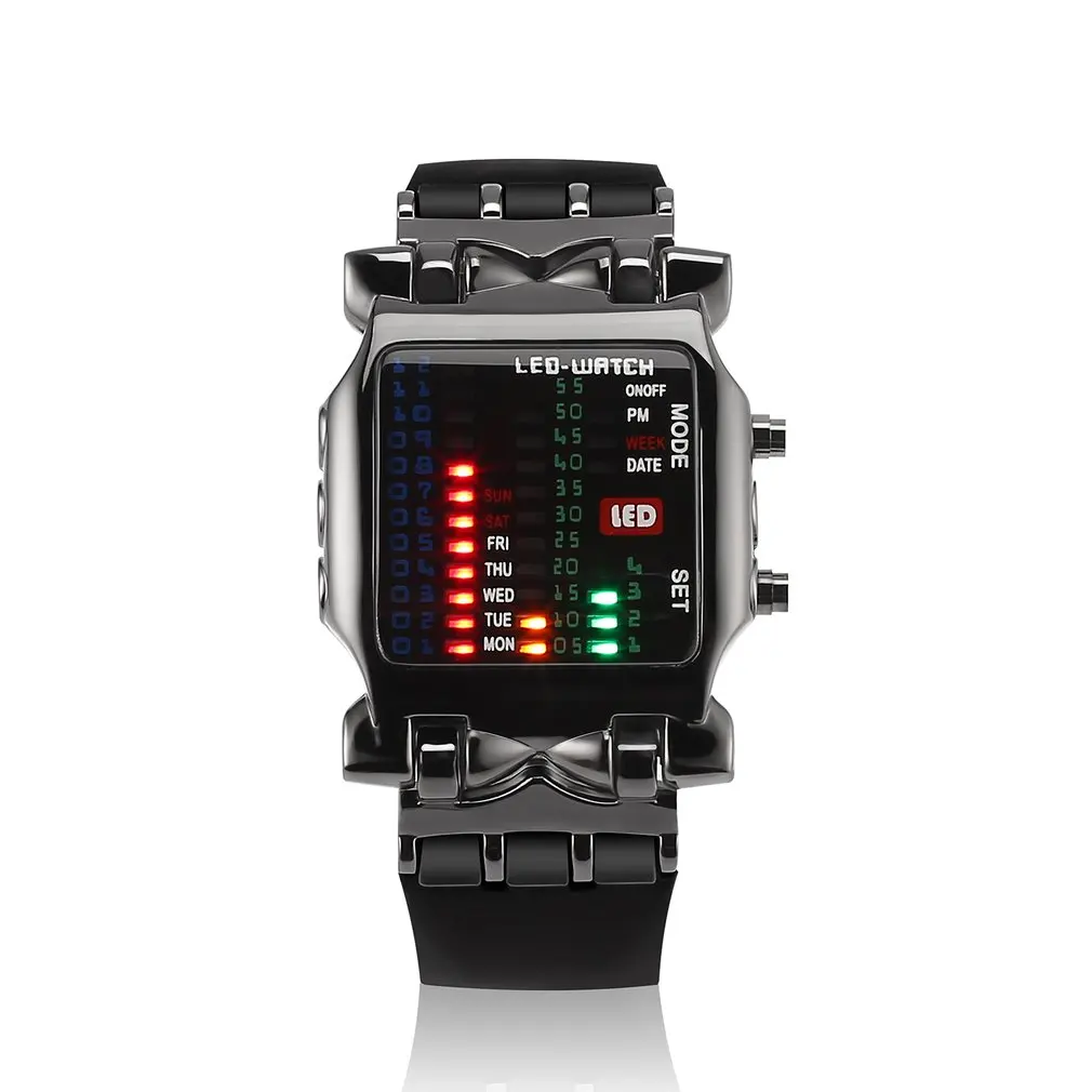 2021 New Fashion Men Outdoor Sport LED Digital Binary Watches Popular Square Dial Uisex  Rubber Band Casual Wrist Watch Relogio 