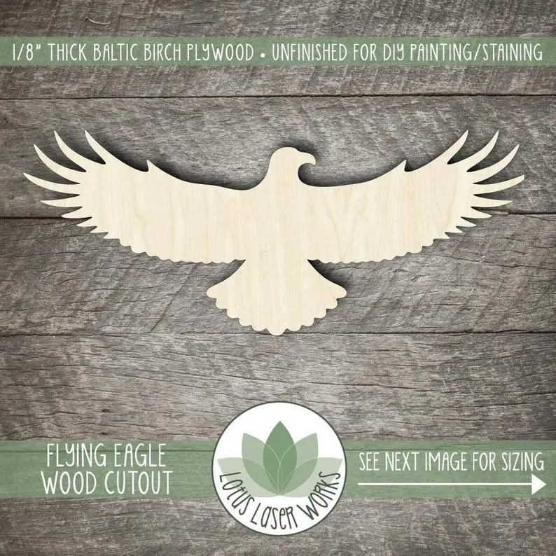 

Wood Flying Eagle Cutout, Blank Wood Craft Embellishments, Wooden Eagle Shape, Wood Bird Cutouts