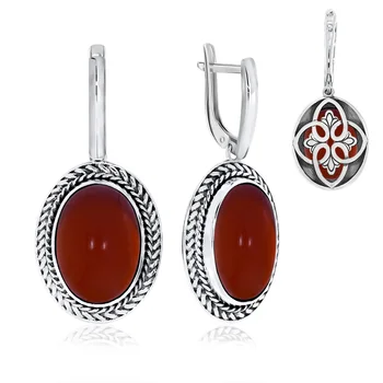 

Silver earrings with agate Red