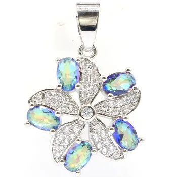 

29x21mm Bohemia Flowers Design Silver Pendant for Women Creatd Fire Rainbow Mysitc Topaz Zircon Drop Shipping Gift