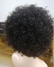Corte Pixie-Peluca de cabello humano Afro rizado, hecha a máquina, corta, brasileña, Remy