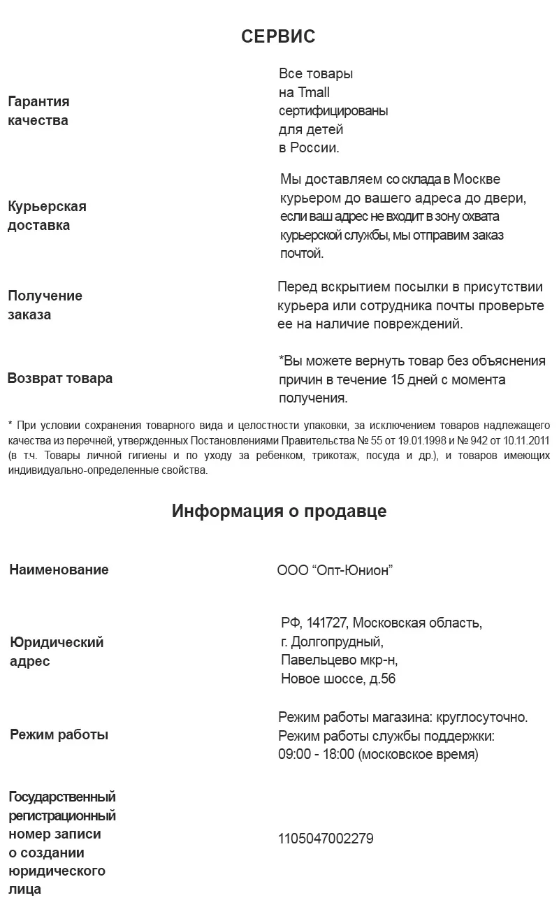 СЕРВИС И ИНФОРМАЦИЯ О ПРОДАВЦЕ_сайт