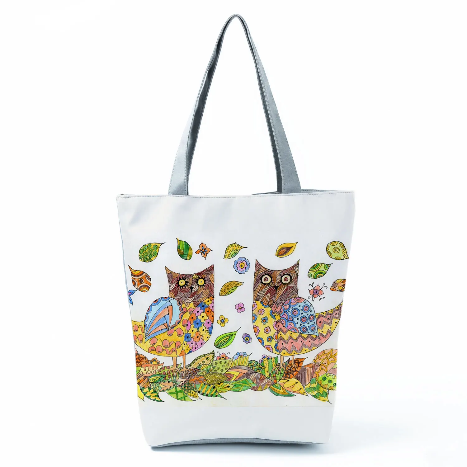 

Creativity Plant Owl Printed Shoulder Bag Fashion Cartoon High Capacity Women's Casual Tote Portable Eco Friendly Shopping Bag