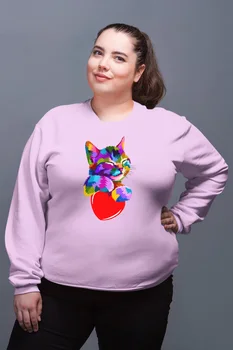 

Angemiel Wear Colorful Hearts Clingy Cat Pink Women Sweatshirts