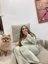 Shirt Leg-Pants Trousers Women Two-Pieces-Set OOTN Long-Sleeves Elegant Female Green