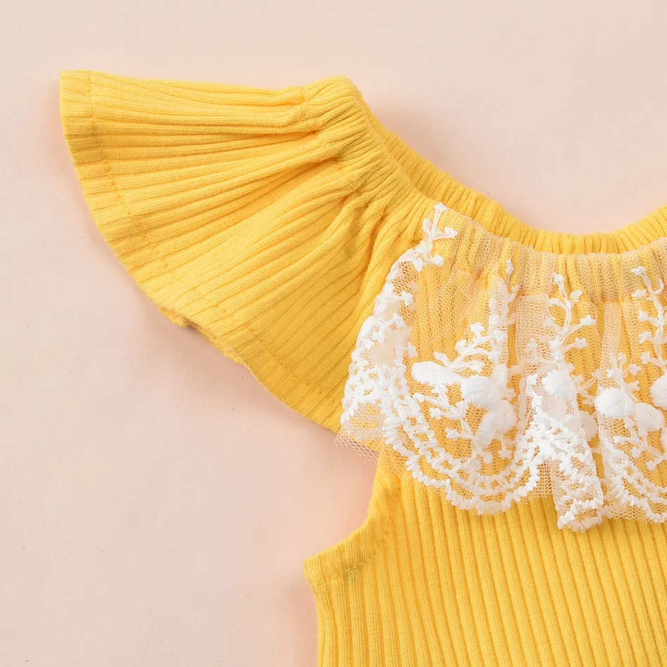 2piece Baby Fluttersleeve Lace Romper with Headband Set Unilovers